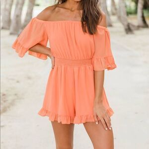 Nectar Clothing Off The Shoulder Shorts Romper